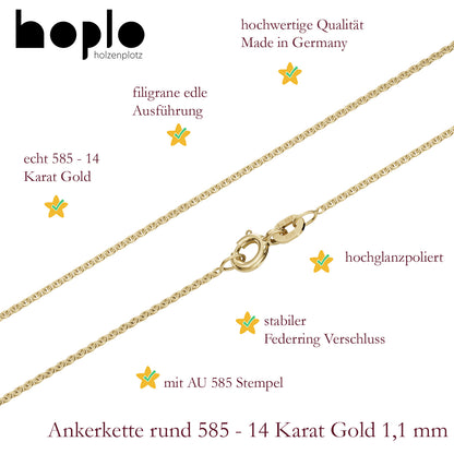 Goldkette Ankerkette Breite 1,1mm - 585-14 Karat Gold