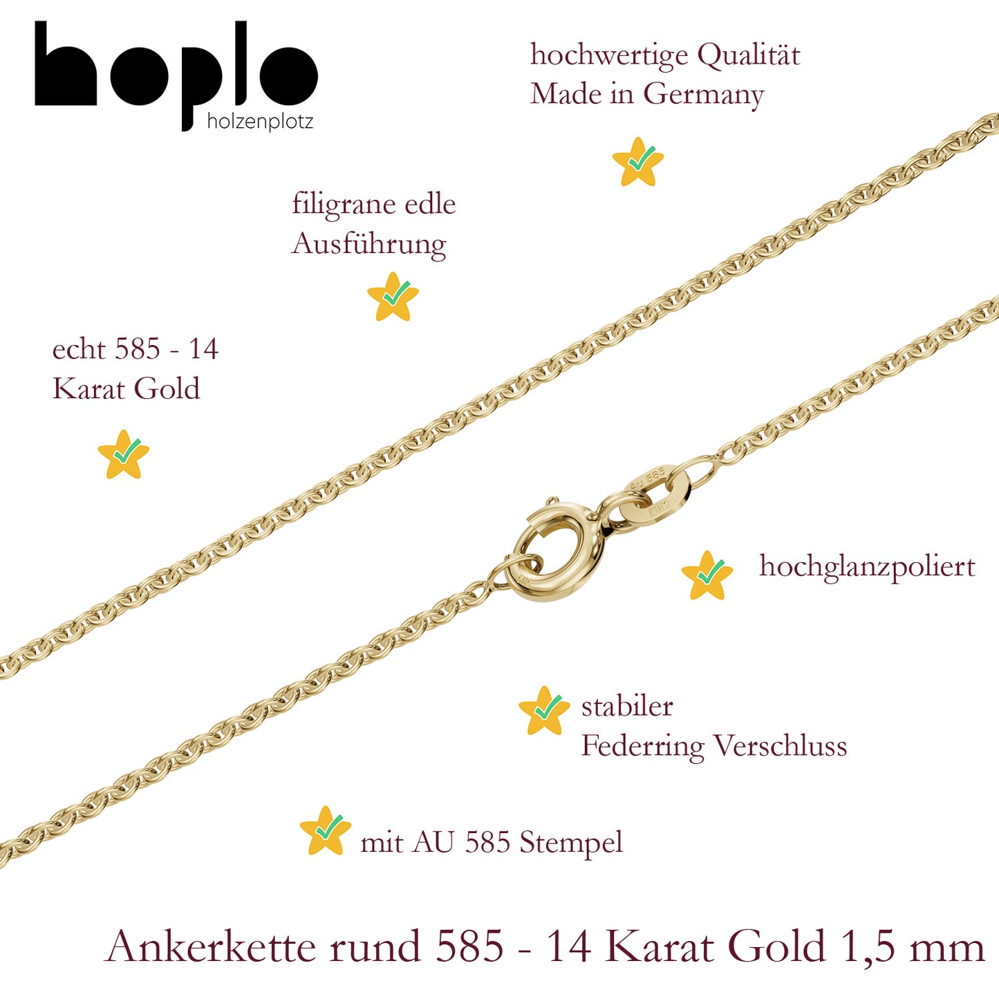 Goldkette Ankerkette Breite 1,5mm - 585-14 Karat Gold