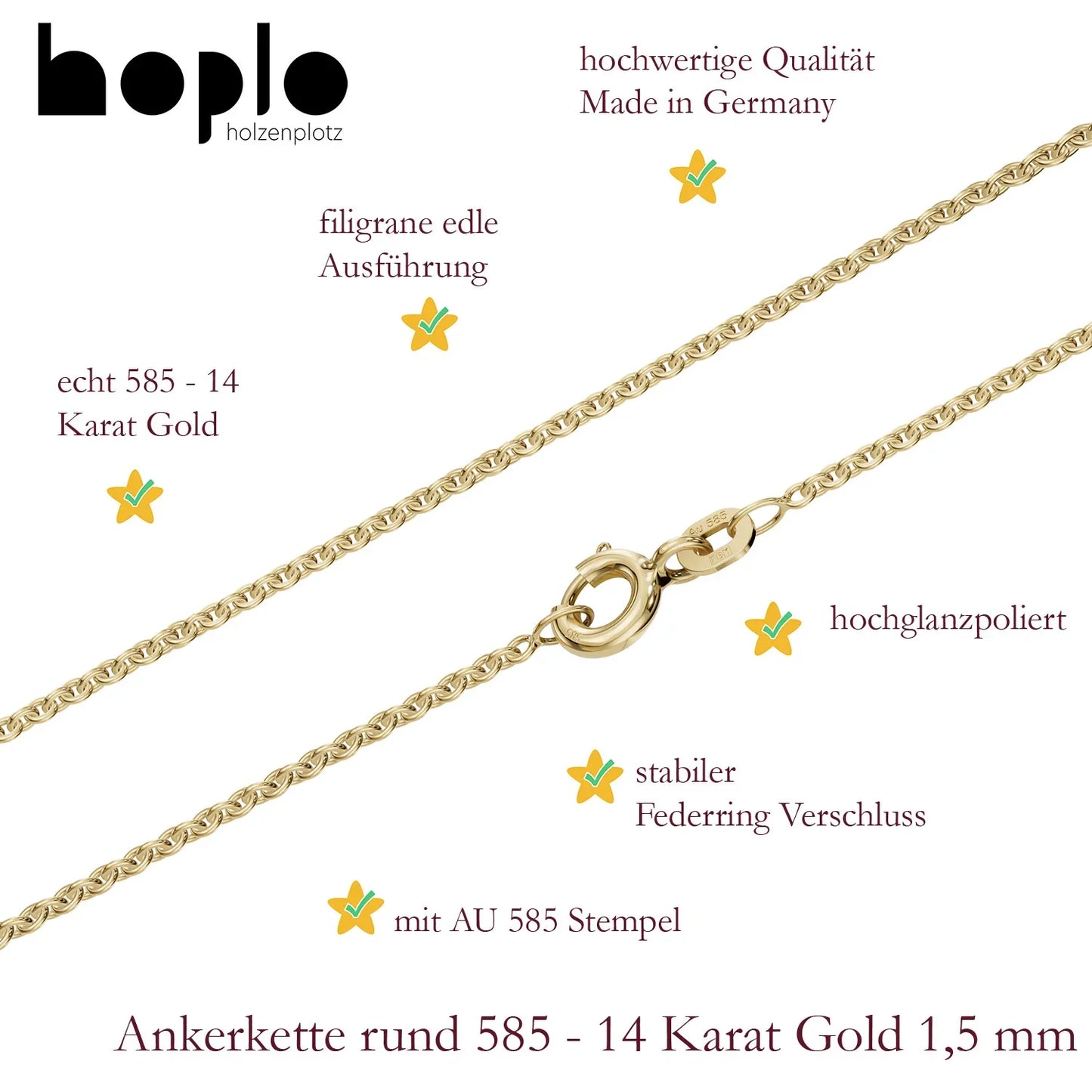 Goldkette Ankerkette Breite 1,5mm - 585-14 Karat Gold