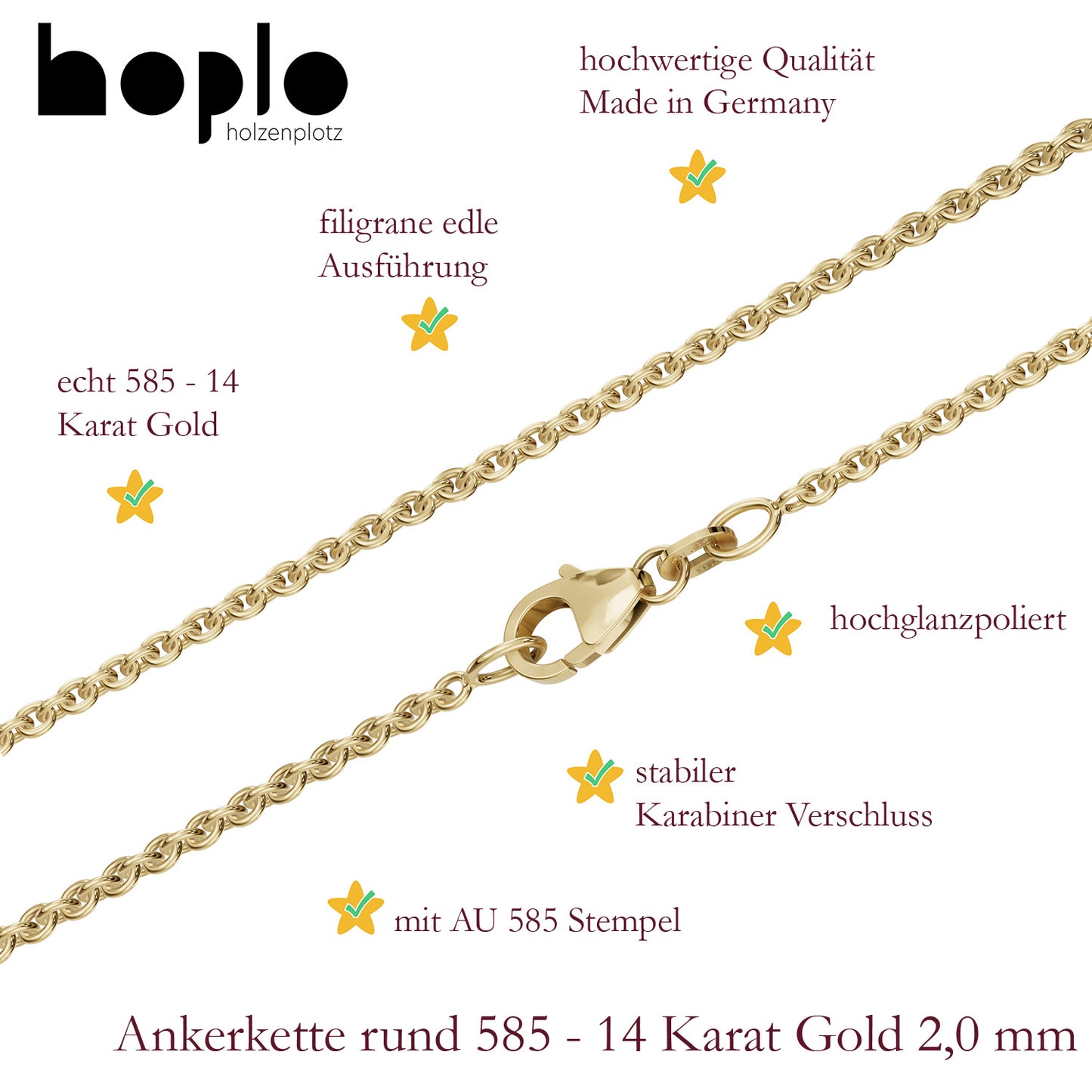 Goldkette Ankerkette Breite 2,0mm - 585-14 Karat Gold