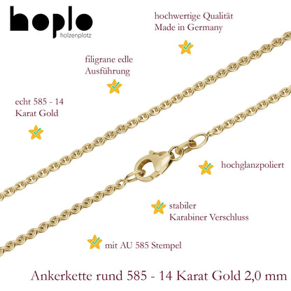 Goldkette Ankerkette Breite 2,0mm - 585-14 Karat Gold