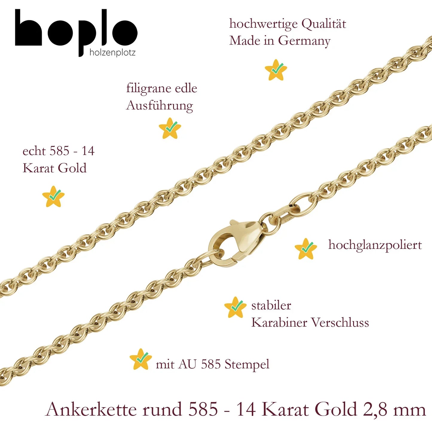 Goldkette Ankerkette Länge 45cm - Breite 2,8mm - 585-14 Karat Gold