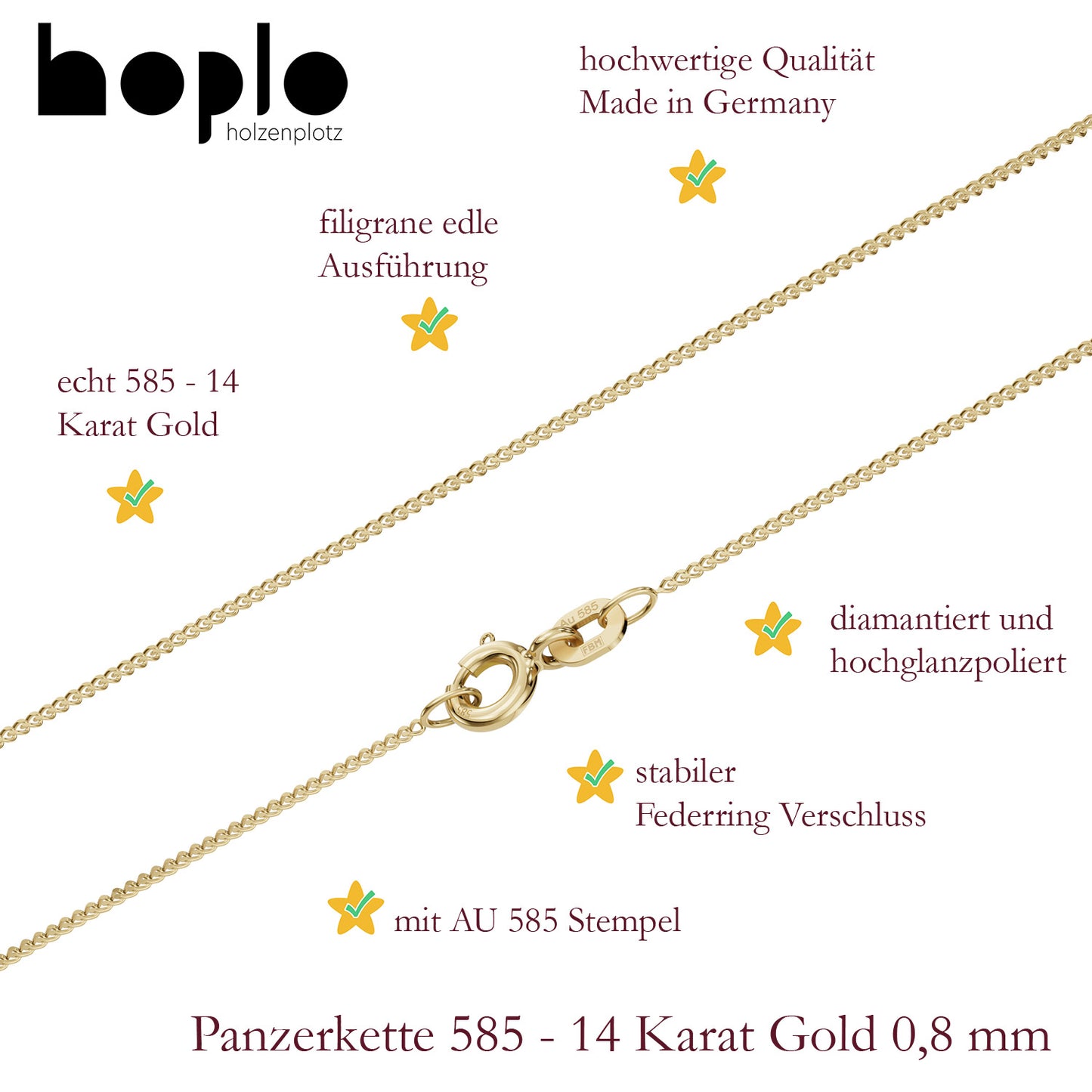 Goldkette Panzerkette Halskette Breite 0,8 mm massiv 585-14 Karat Gold