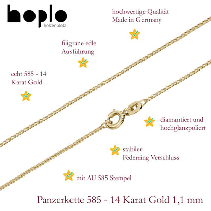 Goldkette Panzerkette Halskette Breite 1,1 mm massiv 585-14 Karat Gold