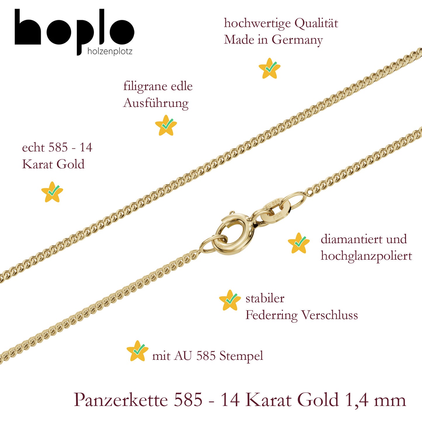 Goldkette Panzerkette Halskette Breite 1,4 mm massiv 585-14 Karat Gold