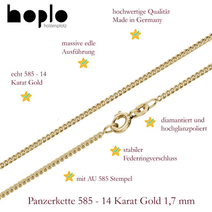 Goldkette Panzerkette Halskette Breite 1,7 mm massiv 585-14 Karat Gold