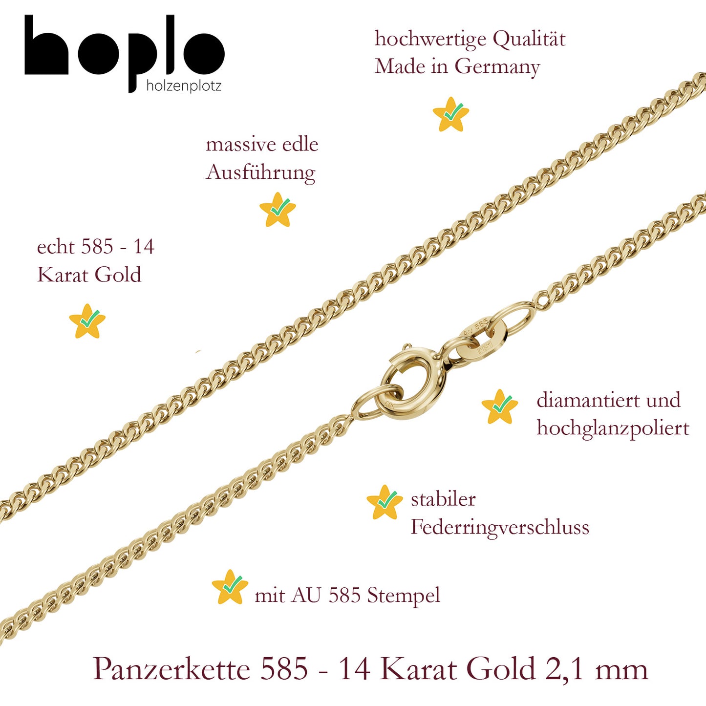 Goldkette Panzerkette Halskette Breite 2,1 mm massiv 585-14 Karat Gold