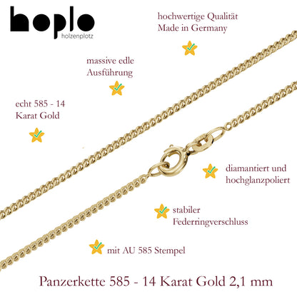 Goldkette Panzerkette Halskette Breite 2,1 mm massiv 585-14 Karat Gold