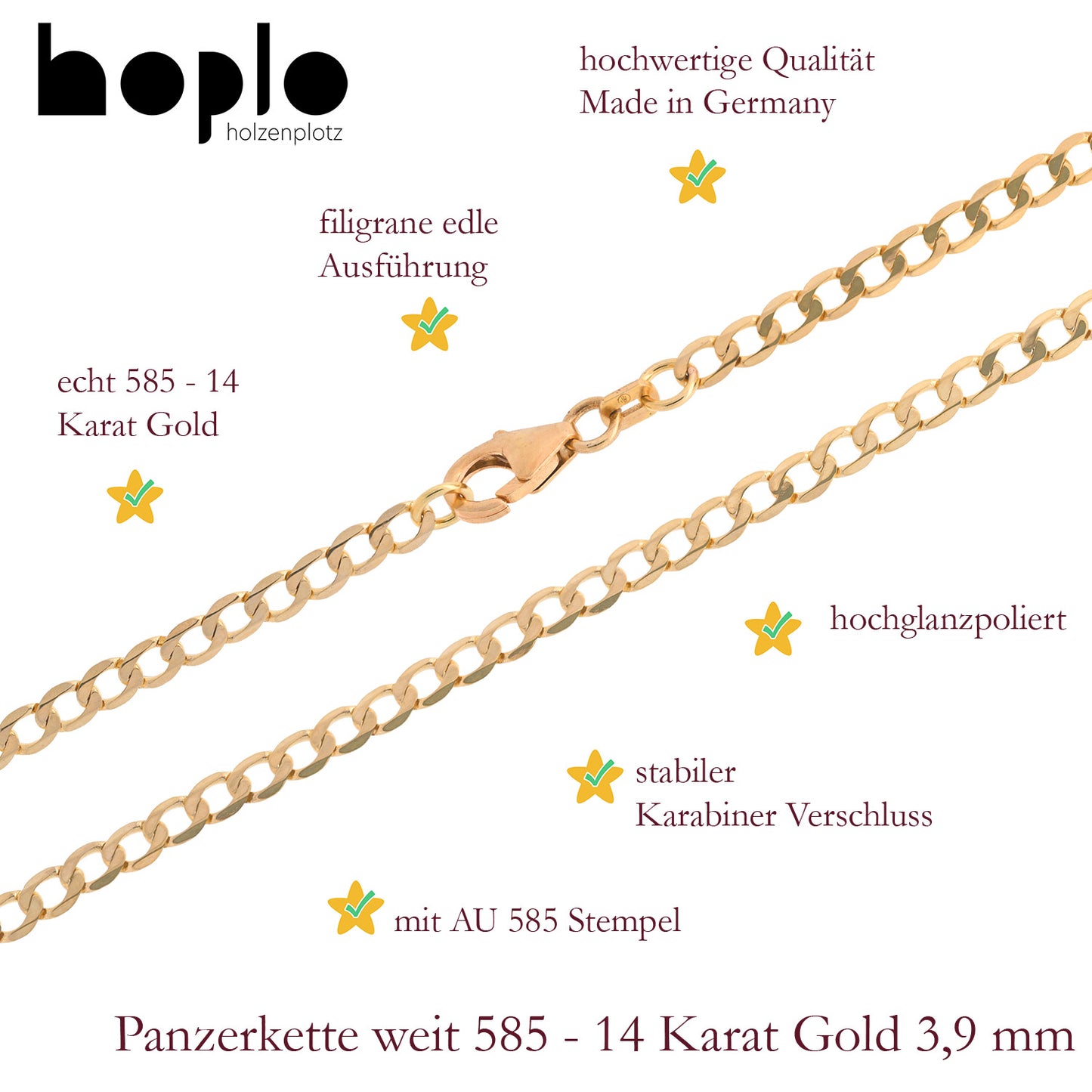 Goldkette Panzerkette Breite 3,9mm - 585-14 Karat Gold