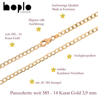 Goldkette Panzerkette Breite 3,9mm - 585-14 Karat Gold