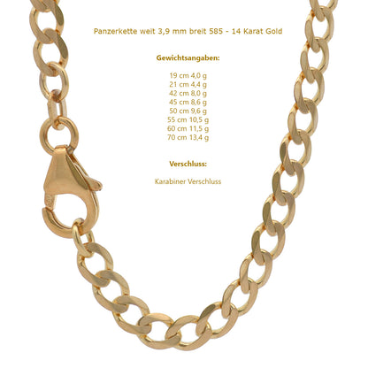 Goldkette Panzerkette Breite 3,9mm - 585-14 Karat Gold