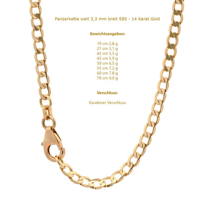 Panzerkette Halskette Breite 3,3 mm - 585 - 14 Karat Gold Auswahl