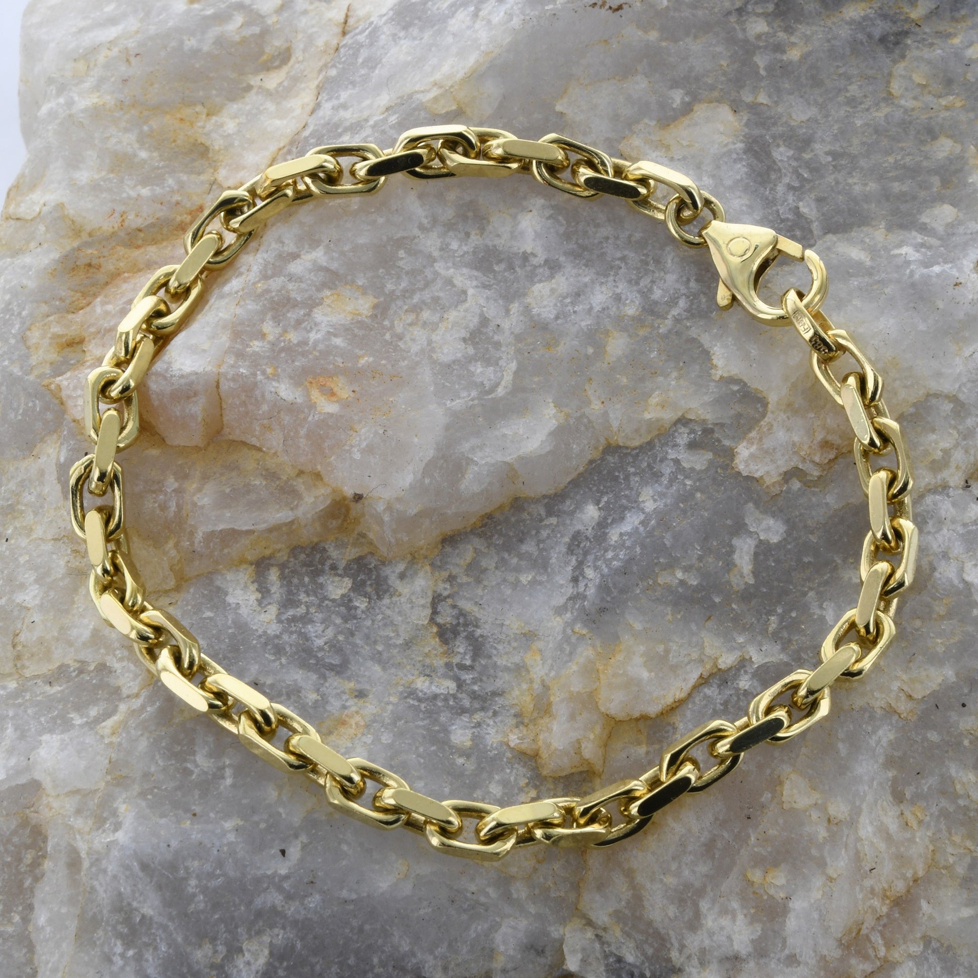 3,8 mm 19 cm 585 - 14 Karat Gold Armkette Ankerkette diamantiert massiv Gold hochwertige Goldkette 13,9 g