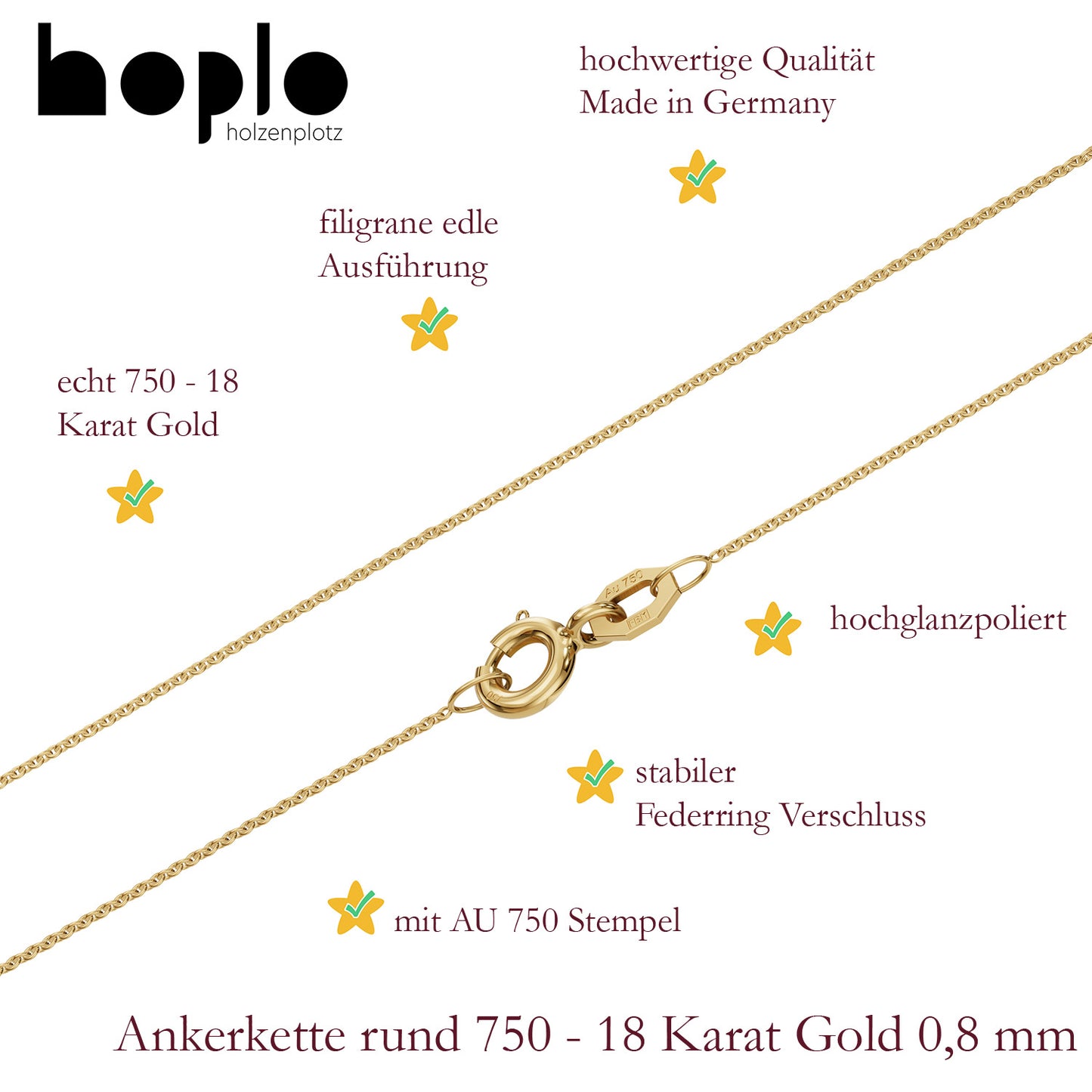 Goldkette Ankerkette Breite 0,8mm - 750-18 Karat Gold