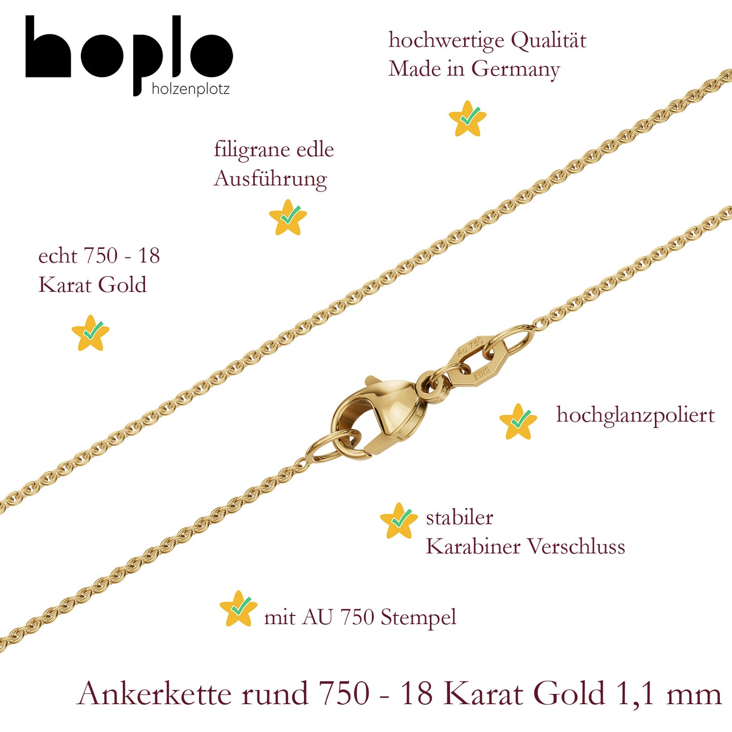 Goldkette Ankerkette Breite 1,1mm - 750-18 Karat Gold