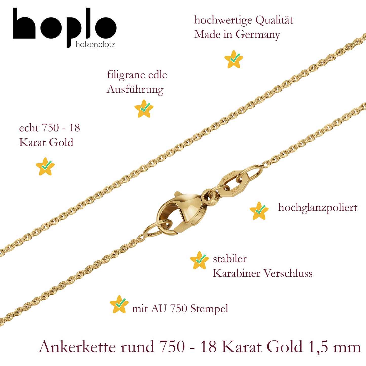 Goldkette Ankerkette Breite 1,5mm - 750-18 Karat Gold