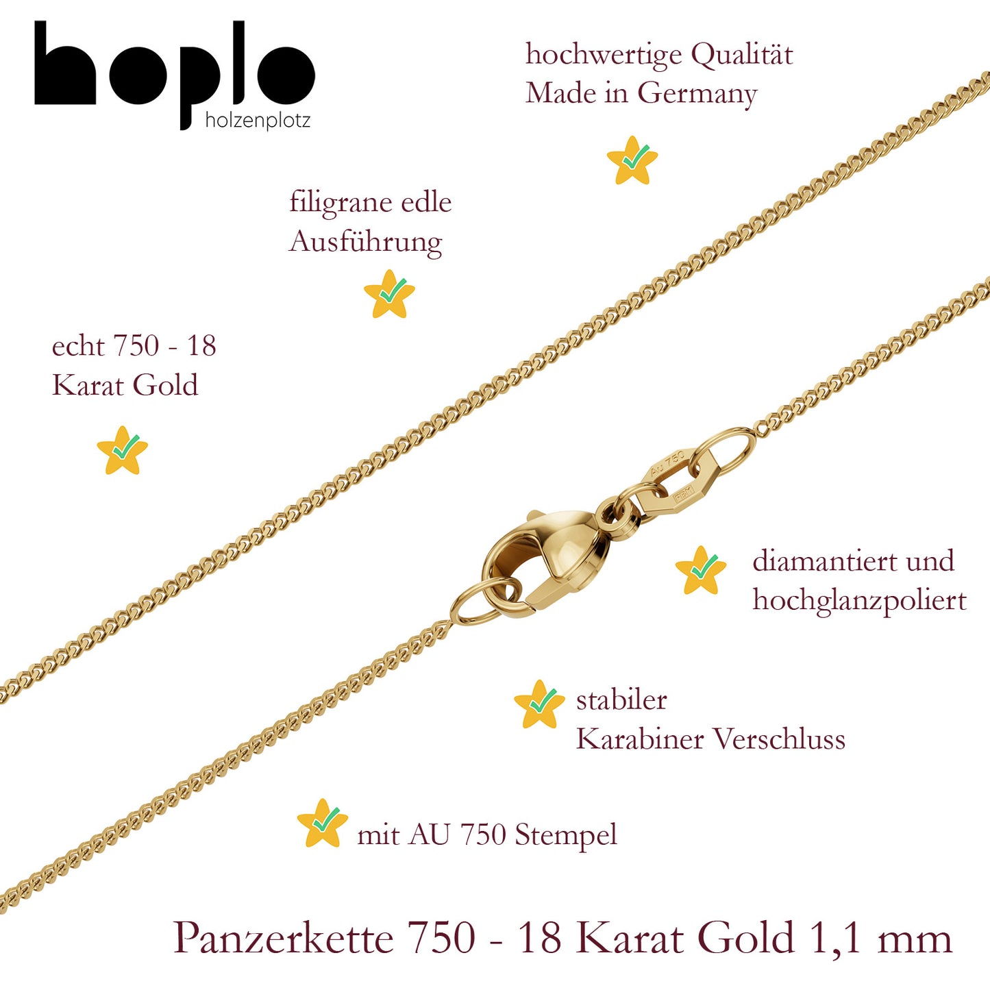 Goldkette Panzerkette Breite 1,1mm - 750-18 Karat Gold