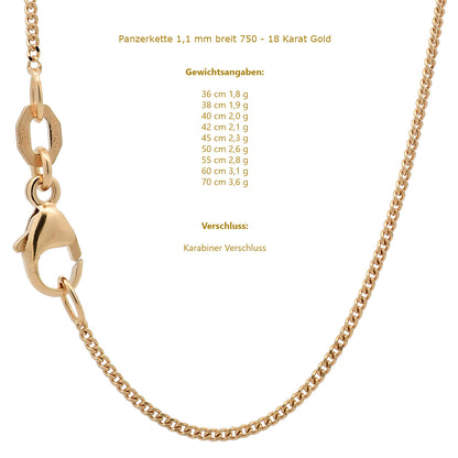 Goldkette Panzerkette Breite 1,1mm - 750-18 Karat Gold