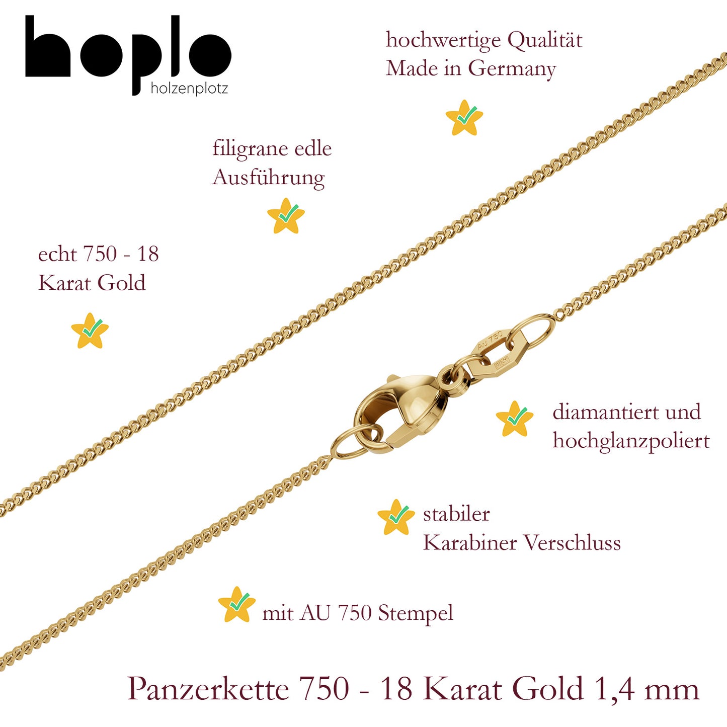 Panzerkette Halskette Breite 1,4 mm - 750 - 18 Karat Gold Auswahl