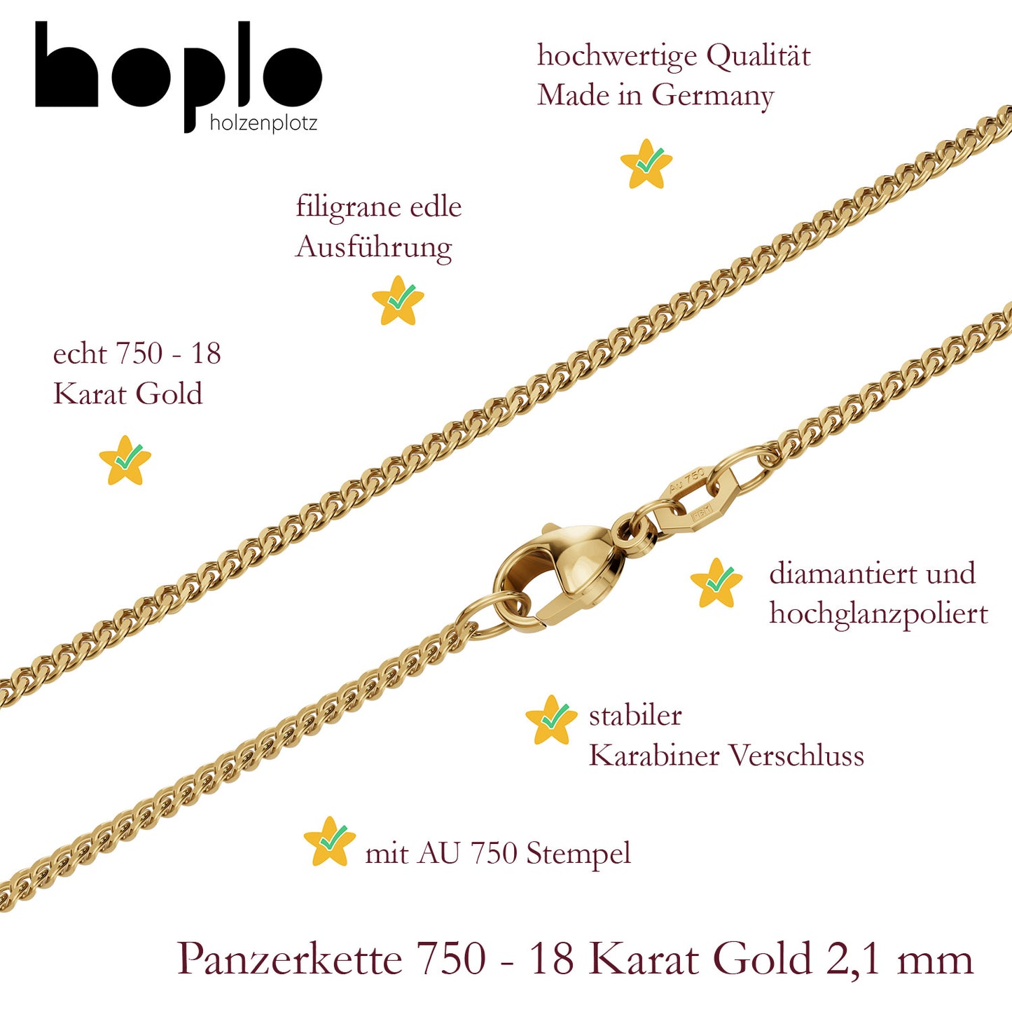 Panzerkette Halskette Breite 2.1 mm - 750 - 18 Karat Gold Auswahl