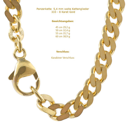 Edle Echt Goldkette Breiten 0,8mm-6,0mm  Panzerkette 333-8 Karat Gold