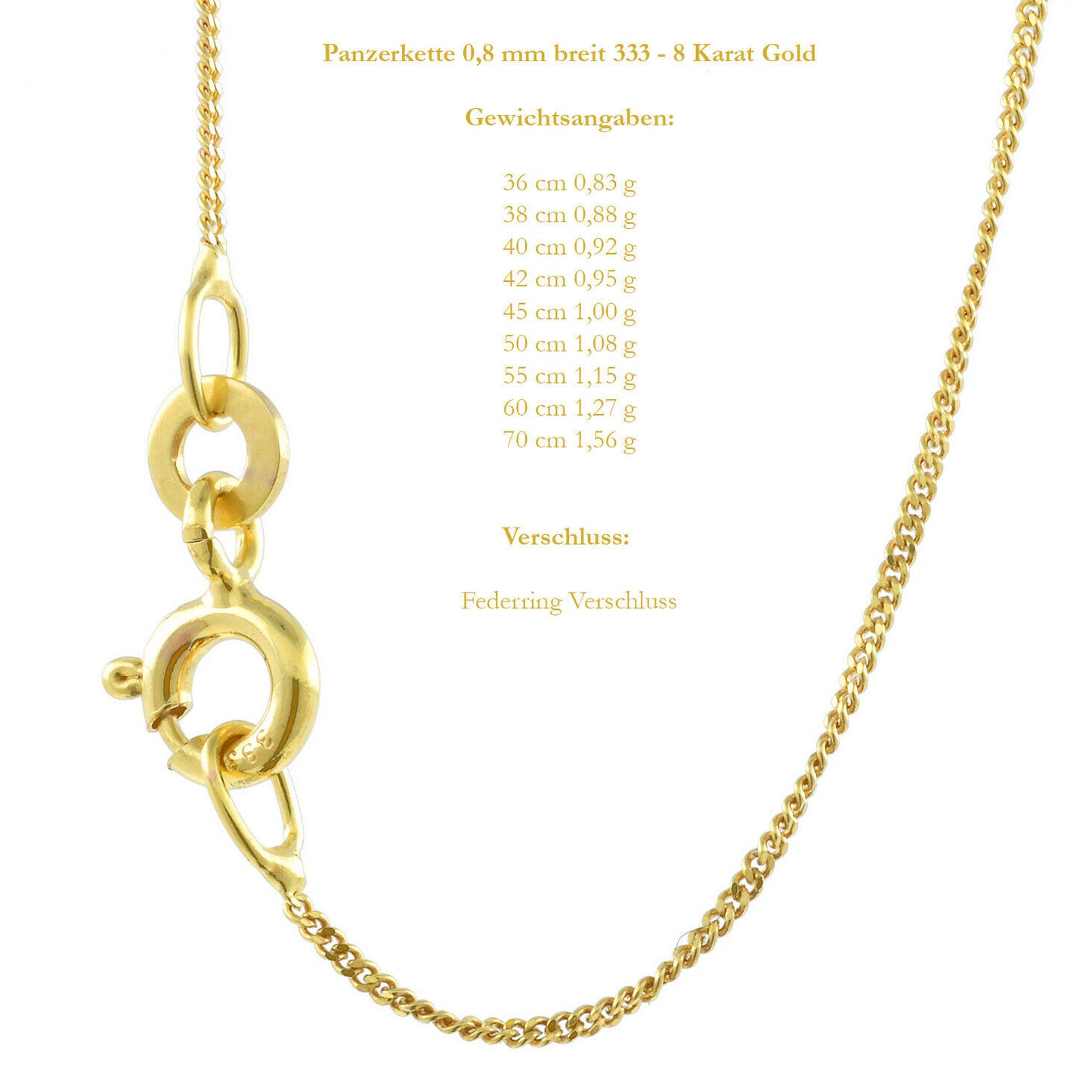 Edle Echt Goldkette Breiten 0,8mm-6,0mm  Panzerkette 333-8 Karat Gold