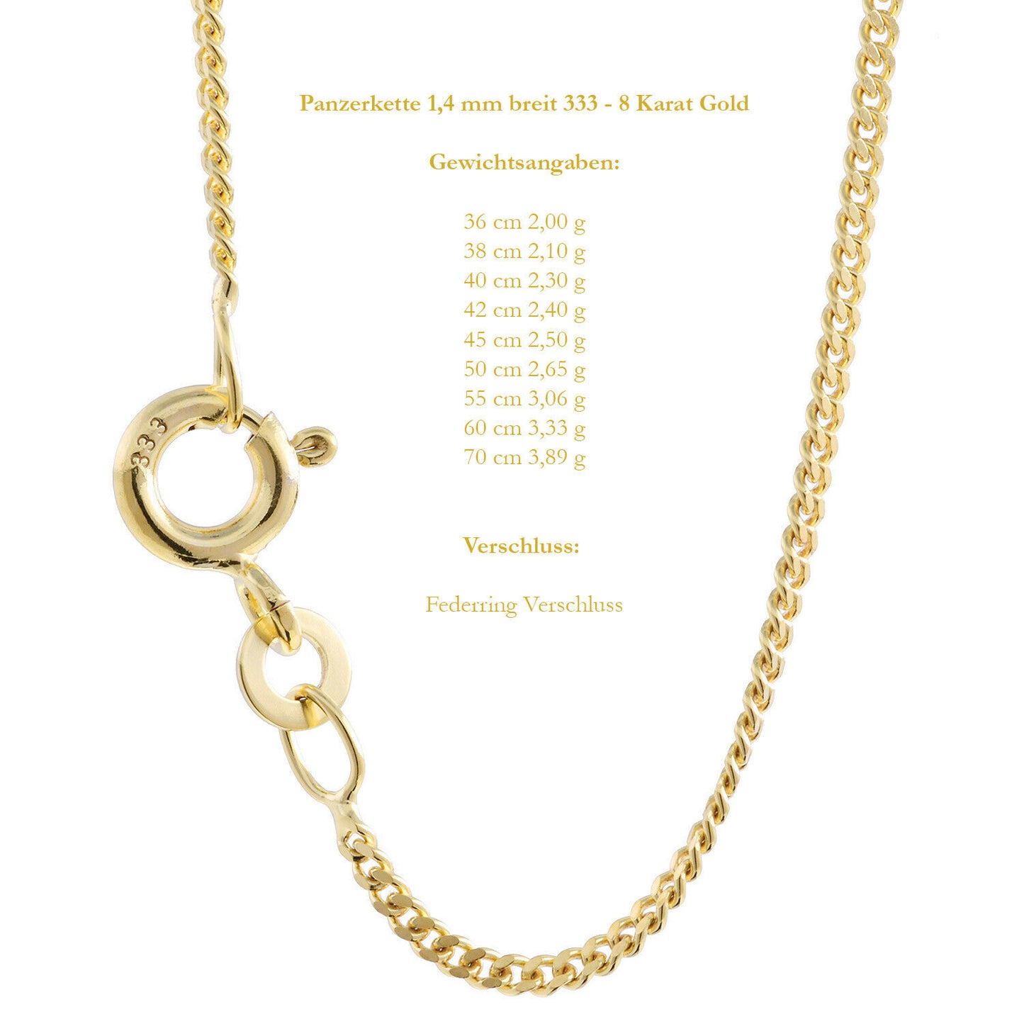 Edle Echt Goldkette Breiten 0,8mm-6,0mm  Panzerkette 333-8 Karat Gold