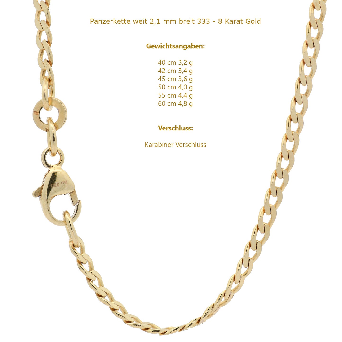 Edle Echt Goldkette Breiten 0,8mm-6,0mm  Panzerkette 333-8 Karat Gold