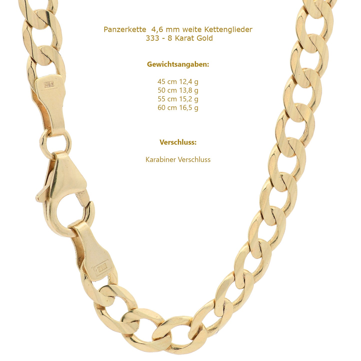 Edle Echt Goldkette Breiten 0,8mm-6,0mm  Panzerkette 333-8 Karat Gold