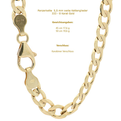 Edle Echt Goldkette Breiten 0,8mm-6,0mm  Panzerkette 333-8 Karat Gold