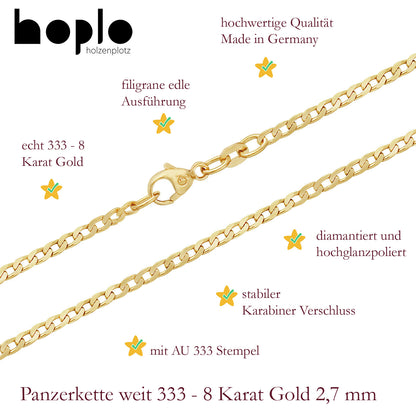 Edle Echt Goldkette Breiten 0,8mm-6,0mm  Panzerkette 333-8 Karat Gold