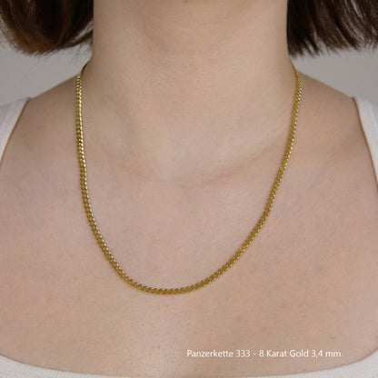 Edle Echt Goldkette Breiten 0,8mm-6,0mm  Panzerkette 333-8 Karat Gold