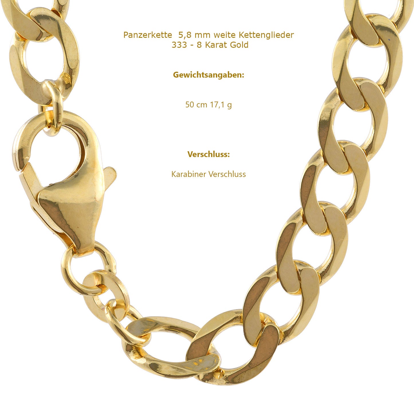 Edle Echt Goldkette Breiten 0,8mm-6,0mm  Panzerkette 333-8 Karat Gold