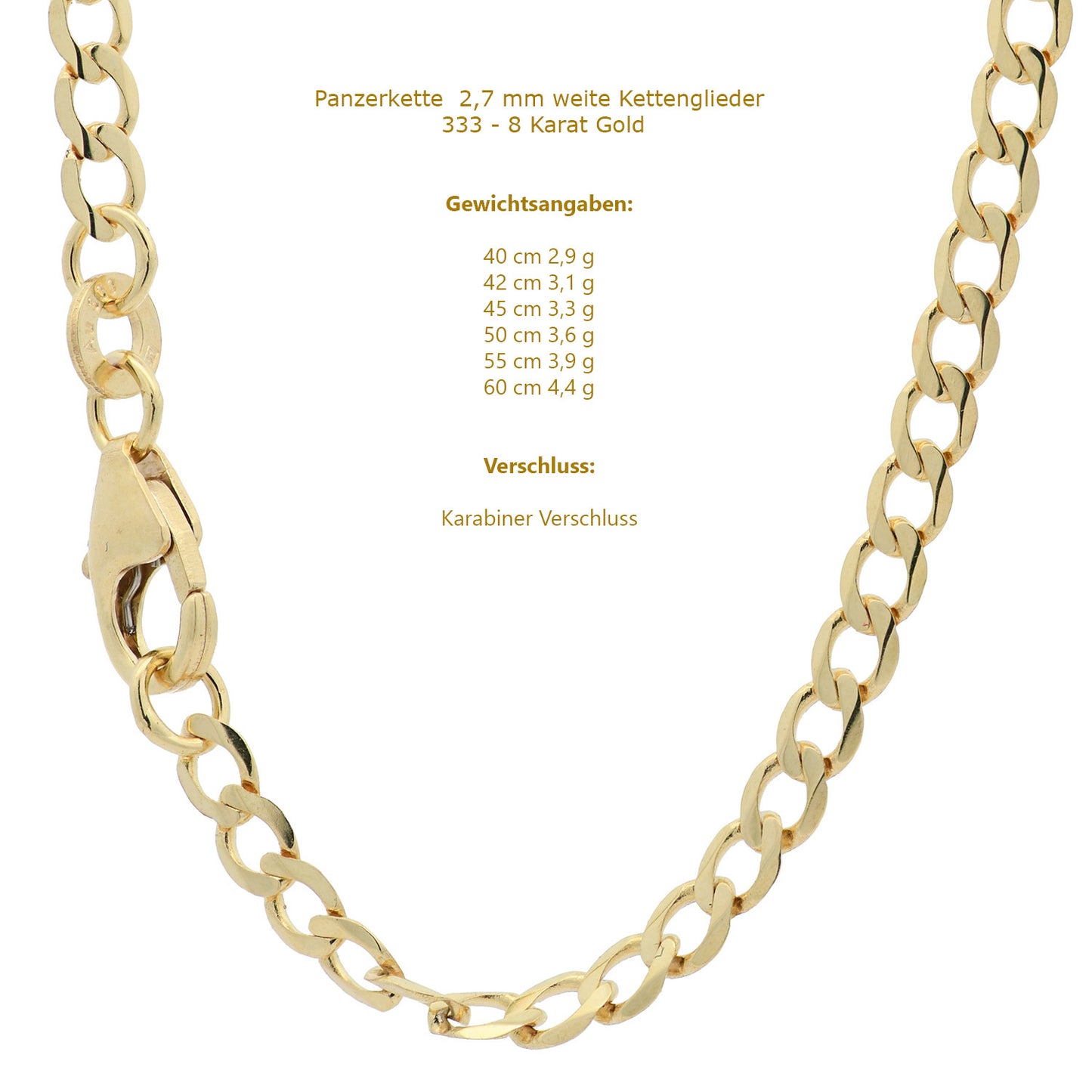 Edle Echt Goldkette Breiten 0,8mm-6,0mm  Panzerkette 333-8 Karat Gold