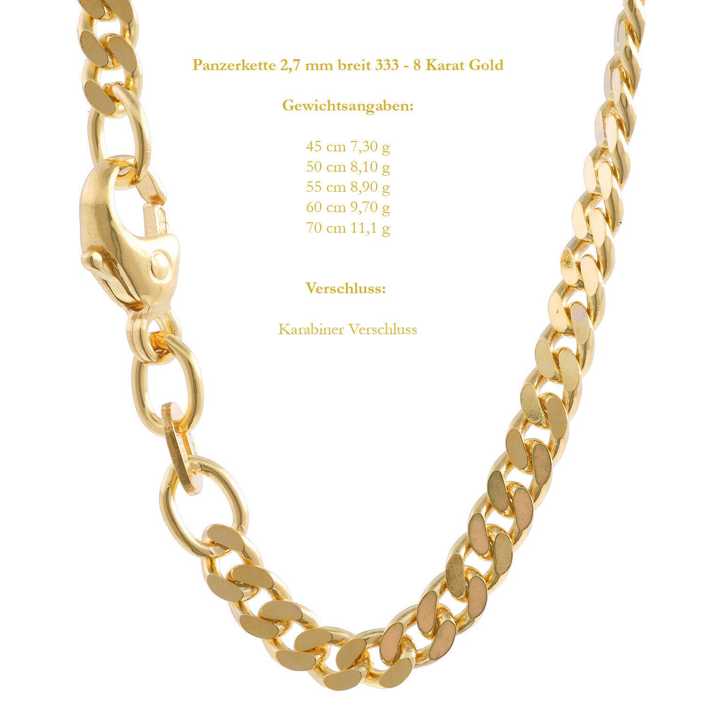 Edle massive Goldkette Panzerkette Halskette aus 333 - 8 Karat Gold