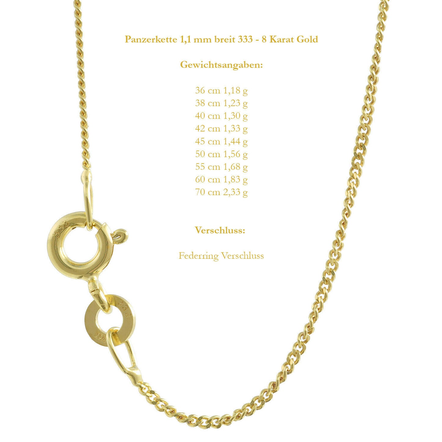 Edle massive Goldkette Panzerkette Halskette aus 333 - 8 Karat Gold