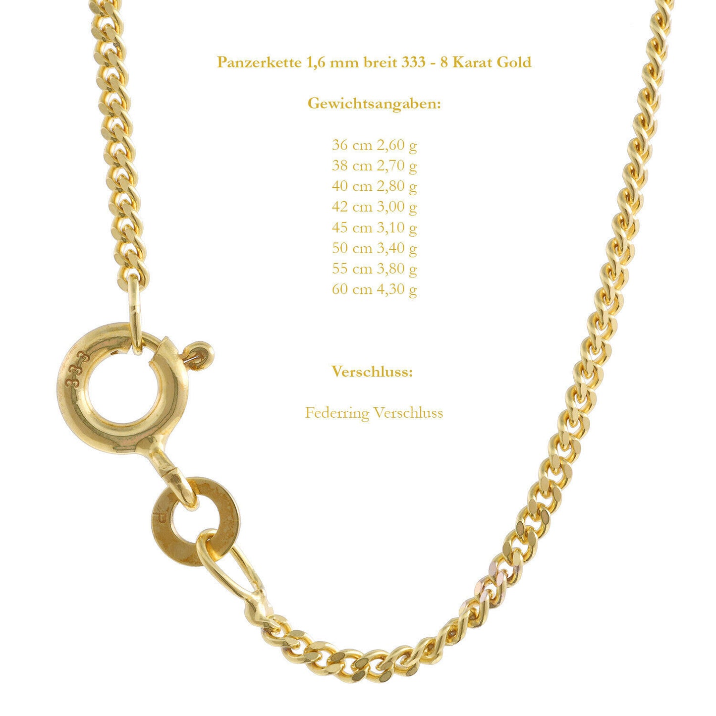 Edle massive Goldkette Panzerkette Halskette aus 333 - 8 Karat Gold