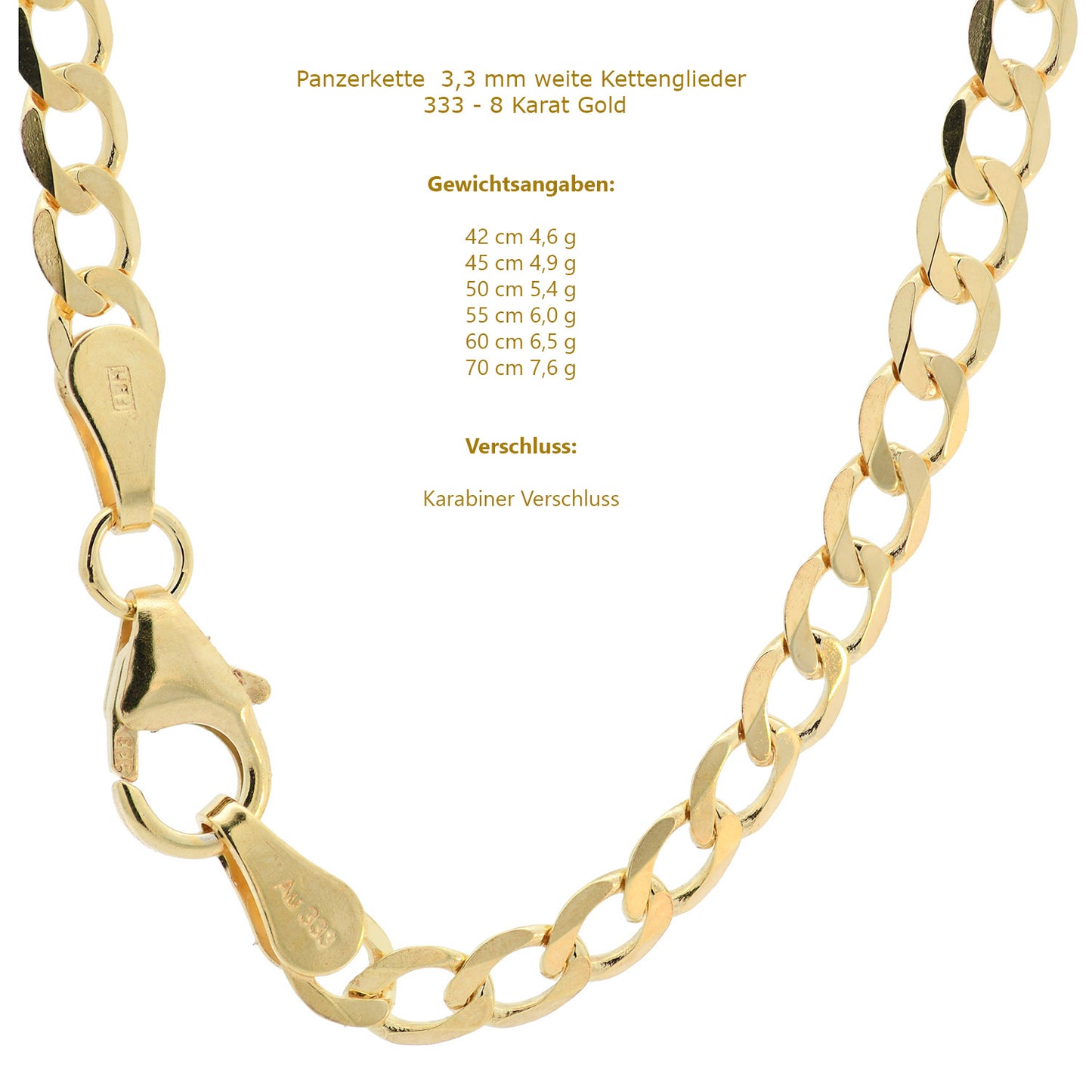 Edle massive Goldkette Panzerkette Halskette aus 333 - 8 Karat Gold
