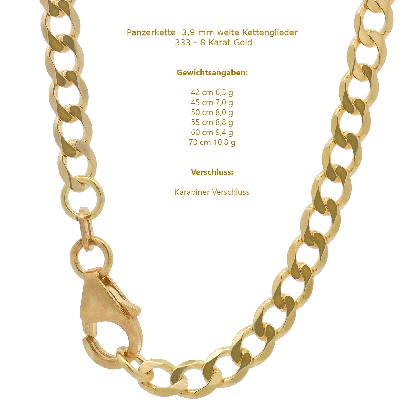 Edle massive Goldkette Panzerkette Halskette aus 333 - 8 Karat Gold