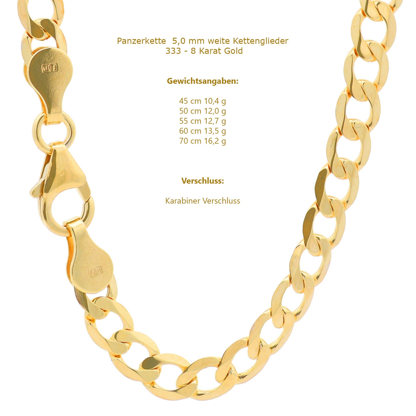 Edle massive Goldkette Panzerkette Halskette aus 333 - 8 Karat Gold