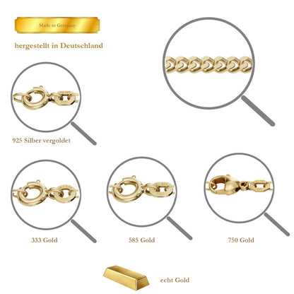 Goldkette Panzerkette 1,1mm 333 - 585 - 750 Gold oder Silber vergoldet