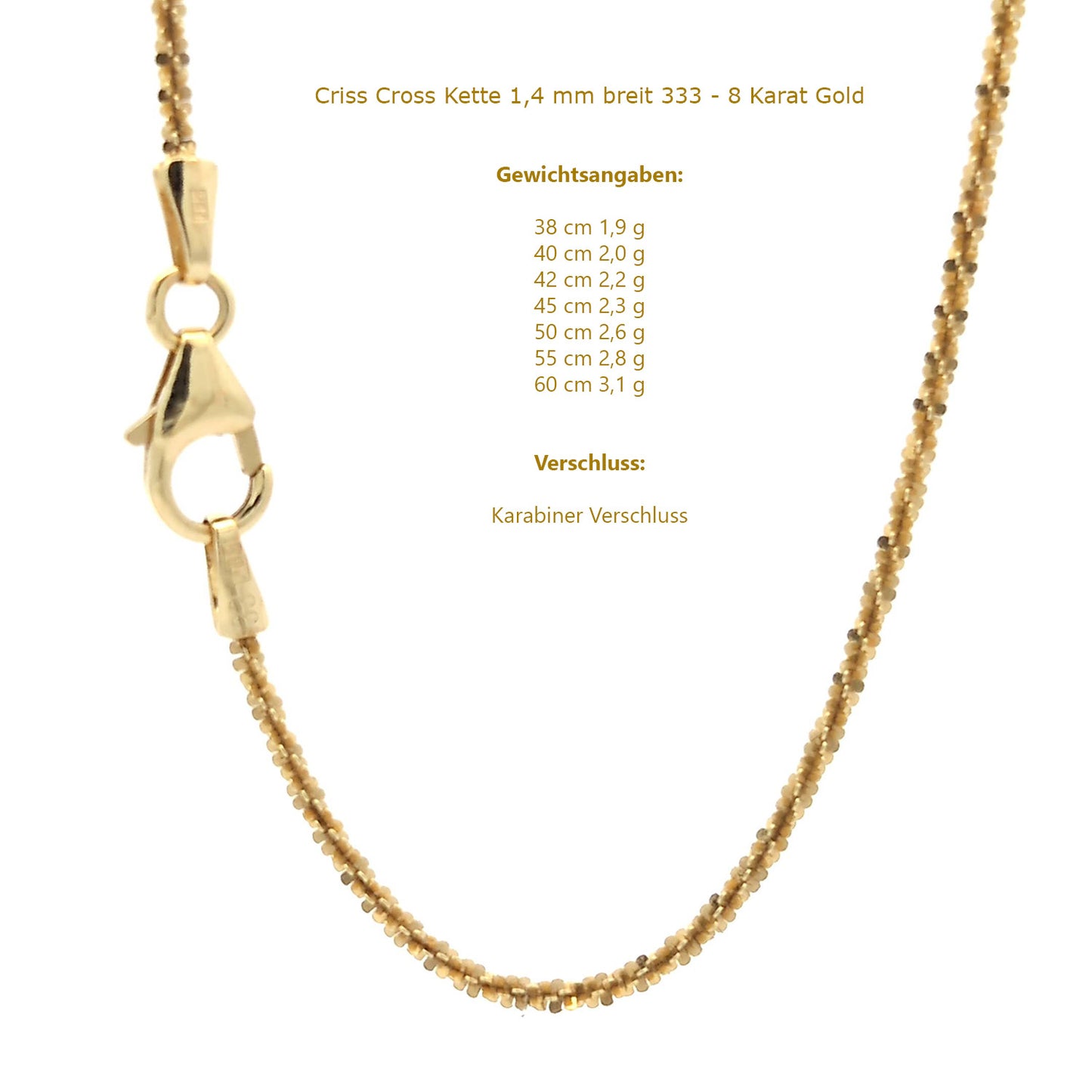 Edle feine dünne filigrane Goldkette Halskette  echt 333 -8 Karat Gold