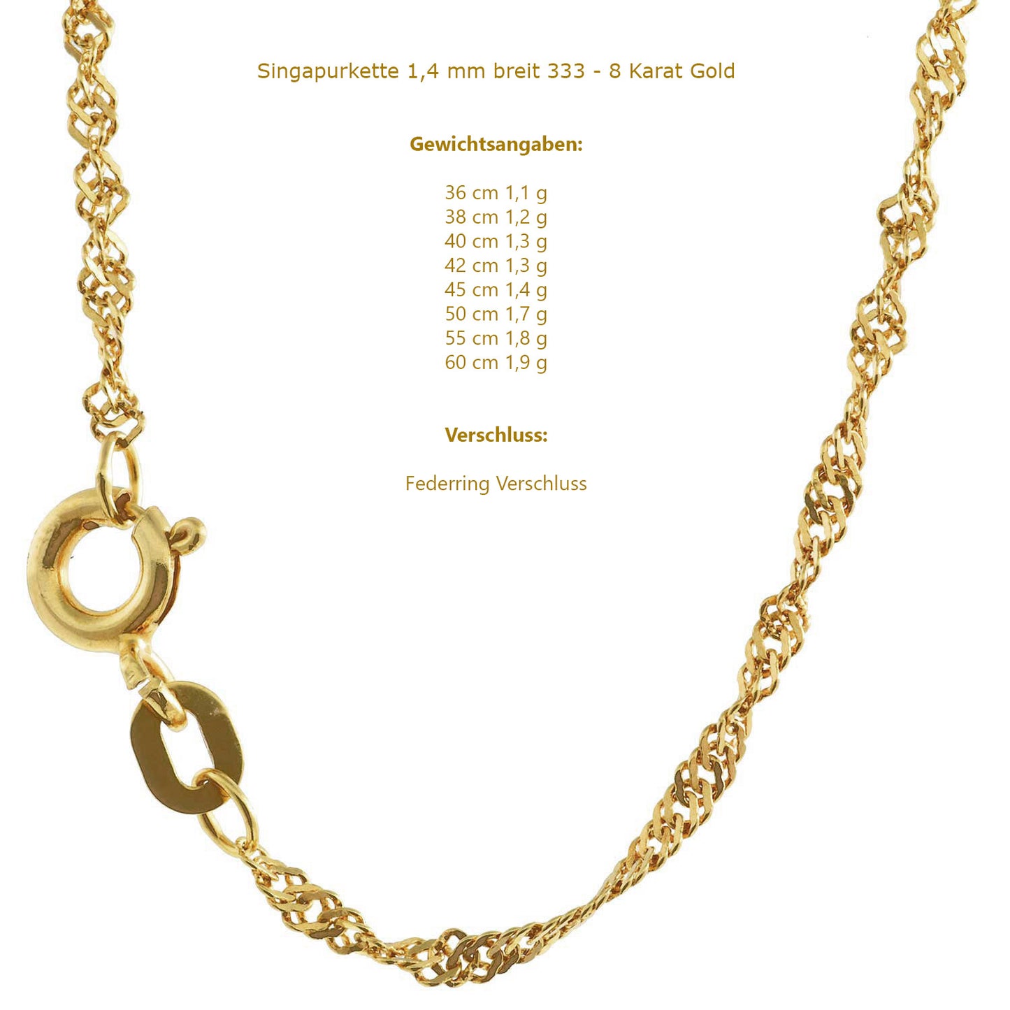 Edle feine dünne filigrane Goldkette Halskette  echt 333 -8 Karat Gold