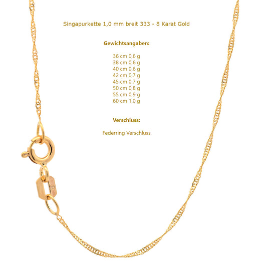 Edle feine Goldkette Singapurkette Halskette massiv 333 - 8 Karat Gold