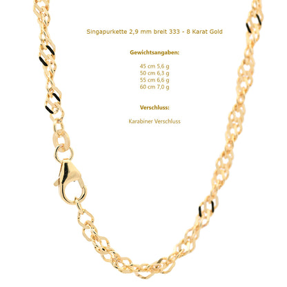 Edle feine Goldkette Singapurkette Halskette massiv 333 - 8 Karat Gold