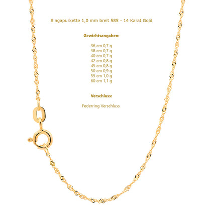 Goldkette Singapurkette Halskette Breite 1,7 mm echt 585-14 Karat Gold