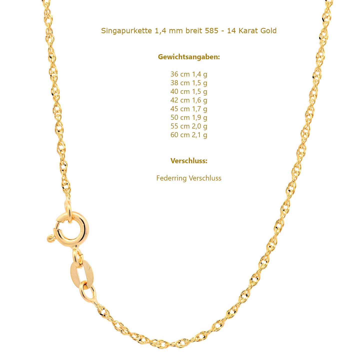 Goldkette Singapurkette Halskette Breite 1,7 mm echt 585-14 Karat Gold