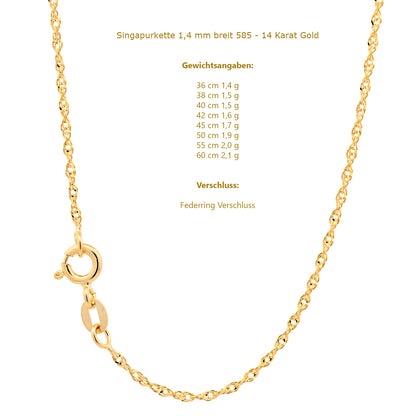 Goldkette Singapurkette Halskette Breite 1,7 mm echt 585-14 Karat Gold