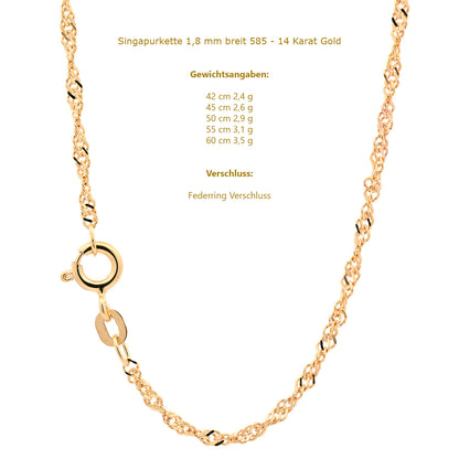 Goldkette Singapurkette Halskette Breite 1,7 mm echt 585-14 Karat Gold