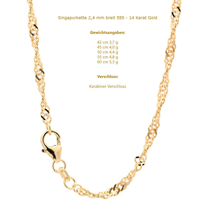 Goldkette Singapurkette Halskette Breite 1,7 mm echt 585-14 Karat Gold